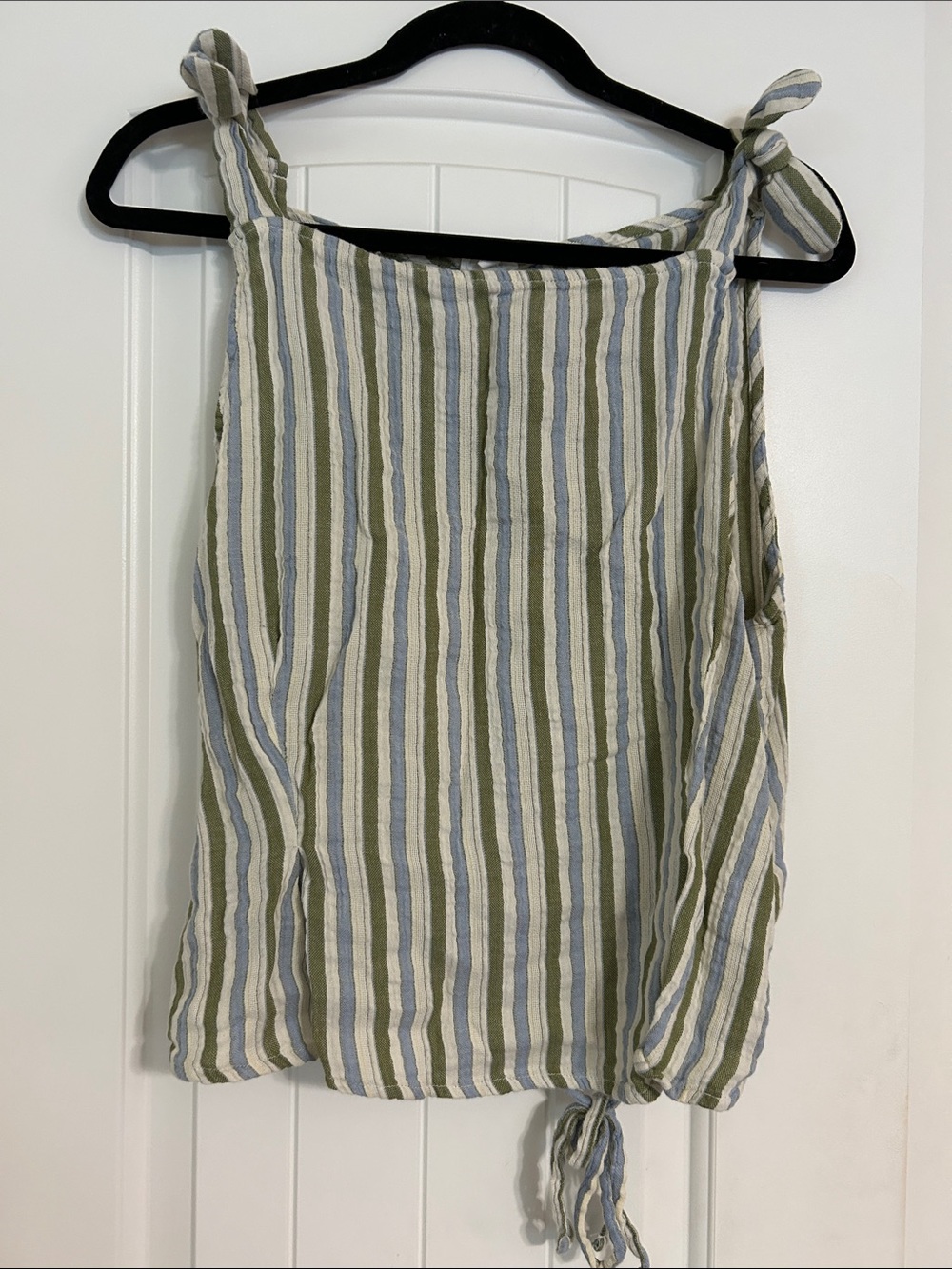 aerie Striped Tie-Shoulder Cami in Olive, Blue & Cream